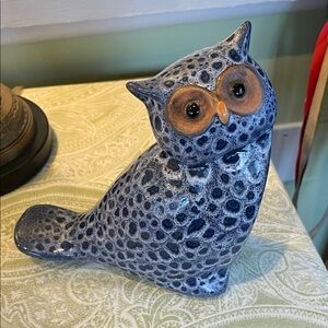 Pier 1 Blue Ceramic Owl Figurine